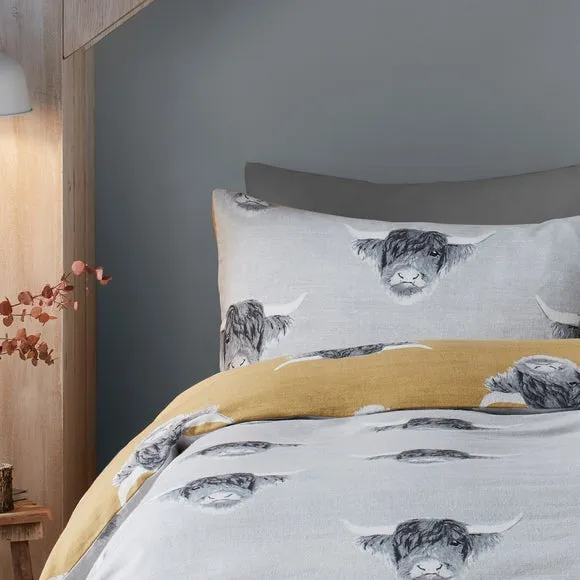 Fusion Snug Highland Cow Ochre Duvet Cover and Pillowcase Set 5