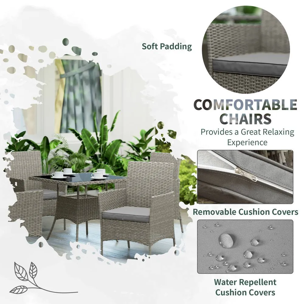 OUTSUNNY Rattan Outdoor Dining Table & Chairs for 4, Light Grey 5