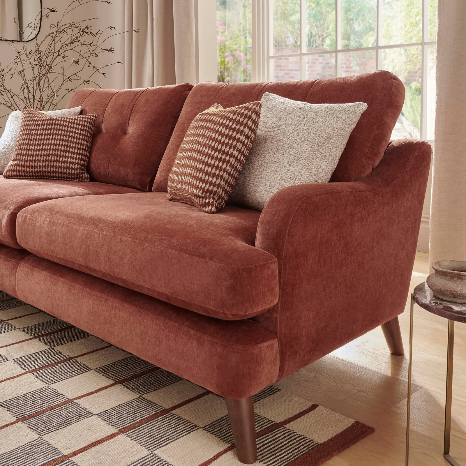 Loften Extra Large Sofa-Witton Brick+A Walnut Feet, Red Fabric | Barker & Stonehouse 3