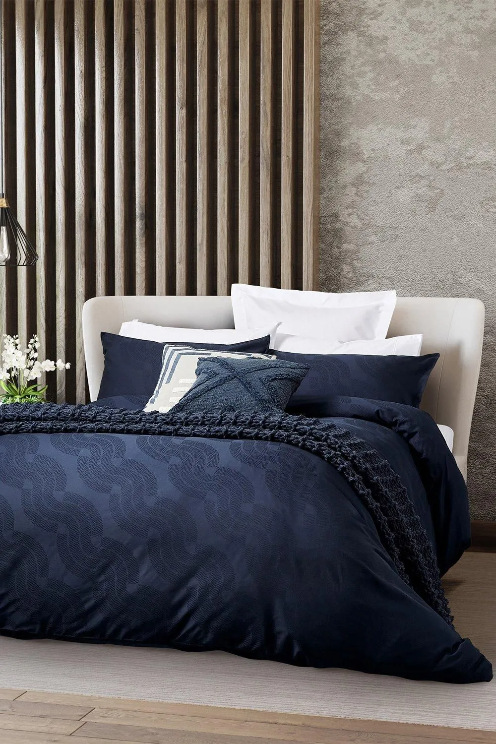 Nalu Nicole Scherzinger 'Leilani' Cotton Sateen Duvet Cover in Dark Blue