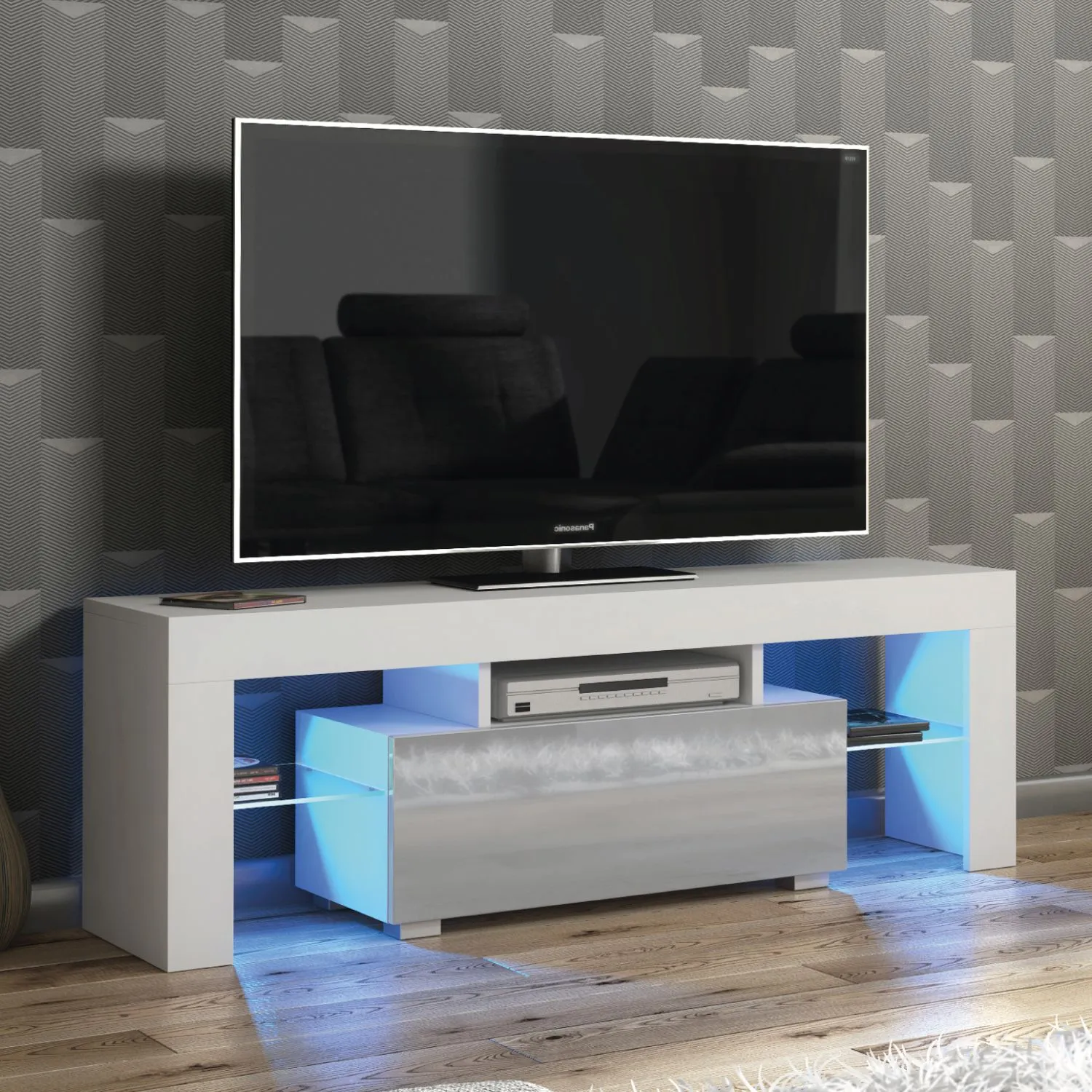 Creative Furniture Floe TV Unit 130cm - A Sleek & Elegant Cabinet with Gloss Doors & LED Lights in Grey 5