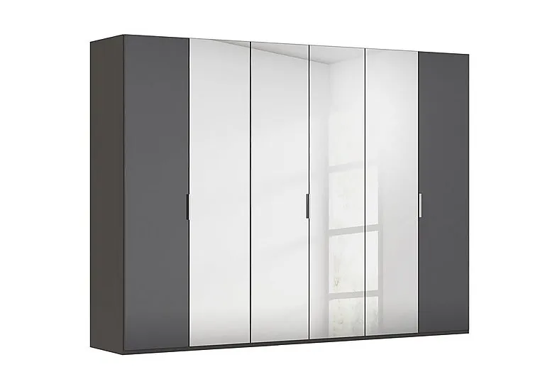 Formes 6 Door Bifold Glass Wardrobe with 4 Mirror Doors - Graphite/Basalt Front
