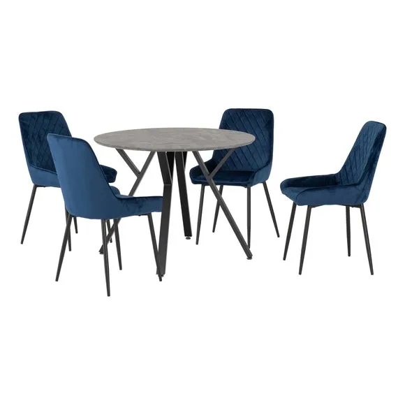 Athens 4 Seater Round Dining Table with 4 Avery Chairs