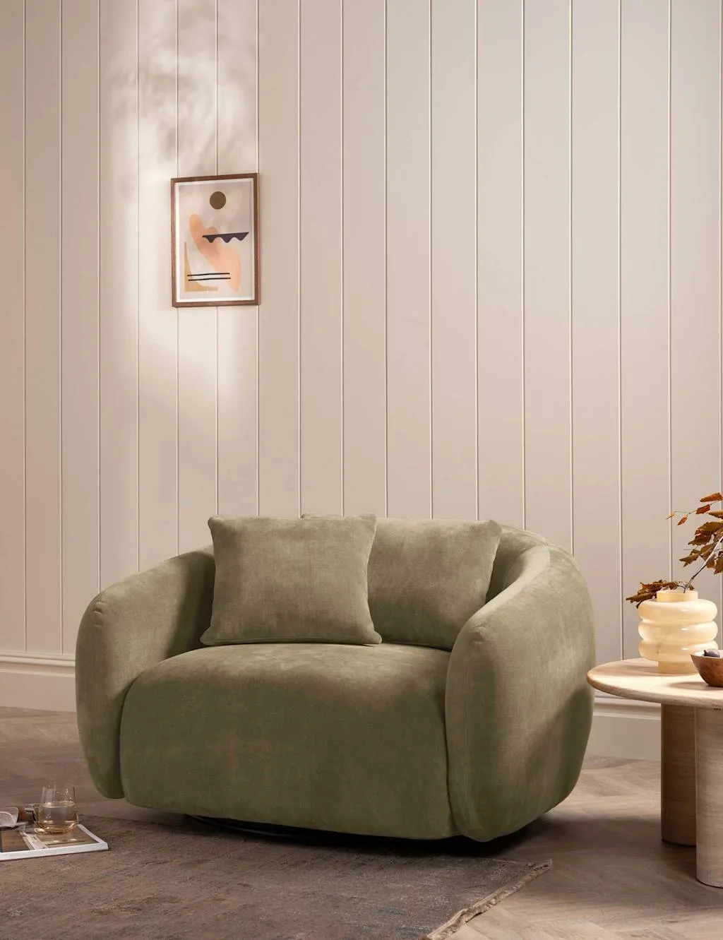 BARKER AND STONEHOUSE Cocoon Chenille Swivel Snuggle Chair Light Grey