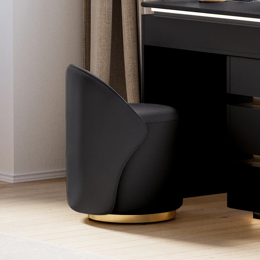 Leather Round Dressing Table Stool with Back Accent Chair