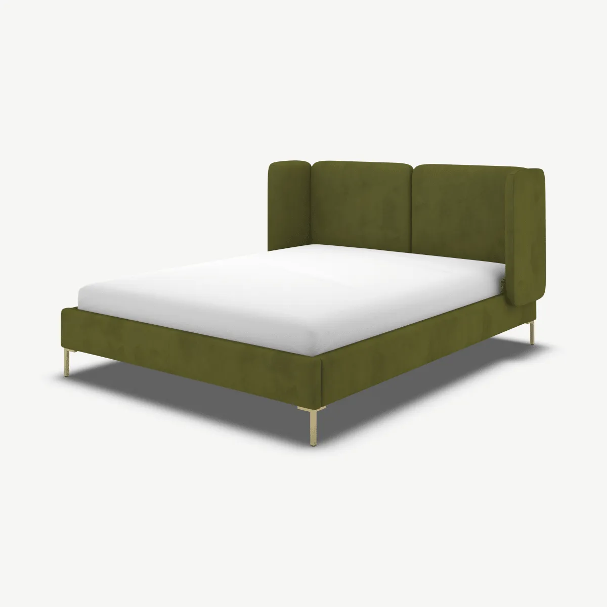 Romola Super King Size Bed, Nocellara Green Velvet with Brass Legs