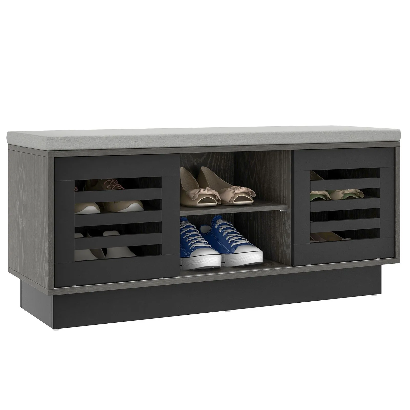 Costway Shoe Rack Storage Bench Organizer W/Cushion Adjustable Shelf Slide Door Grey