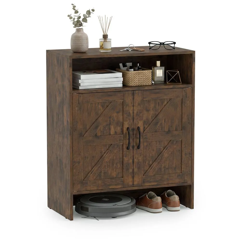 Costway Shoe Cabinet w/ 2 Barn Doors Narrow Shoe Storage Cabinet Shoe Rack in Brown