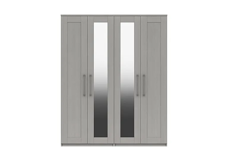 Fenchurch 4 Door Tall Wardrobe with Mirrors - Light Grey