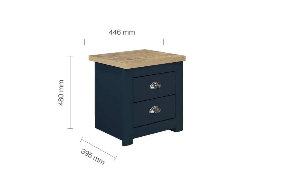 Birlea Pair of Bedside Cabinet Highgate 2 Drawer Chest Farmhouse Style Navy in Blue 4