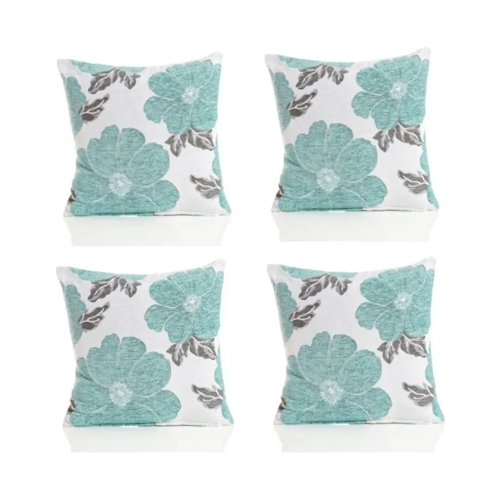 Luxury Living Poppy Chenille Cushions Set of 4 - Luxurious Floral Design, Thick Jacquard Fabric, Easy-Care with Wide Zip