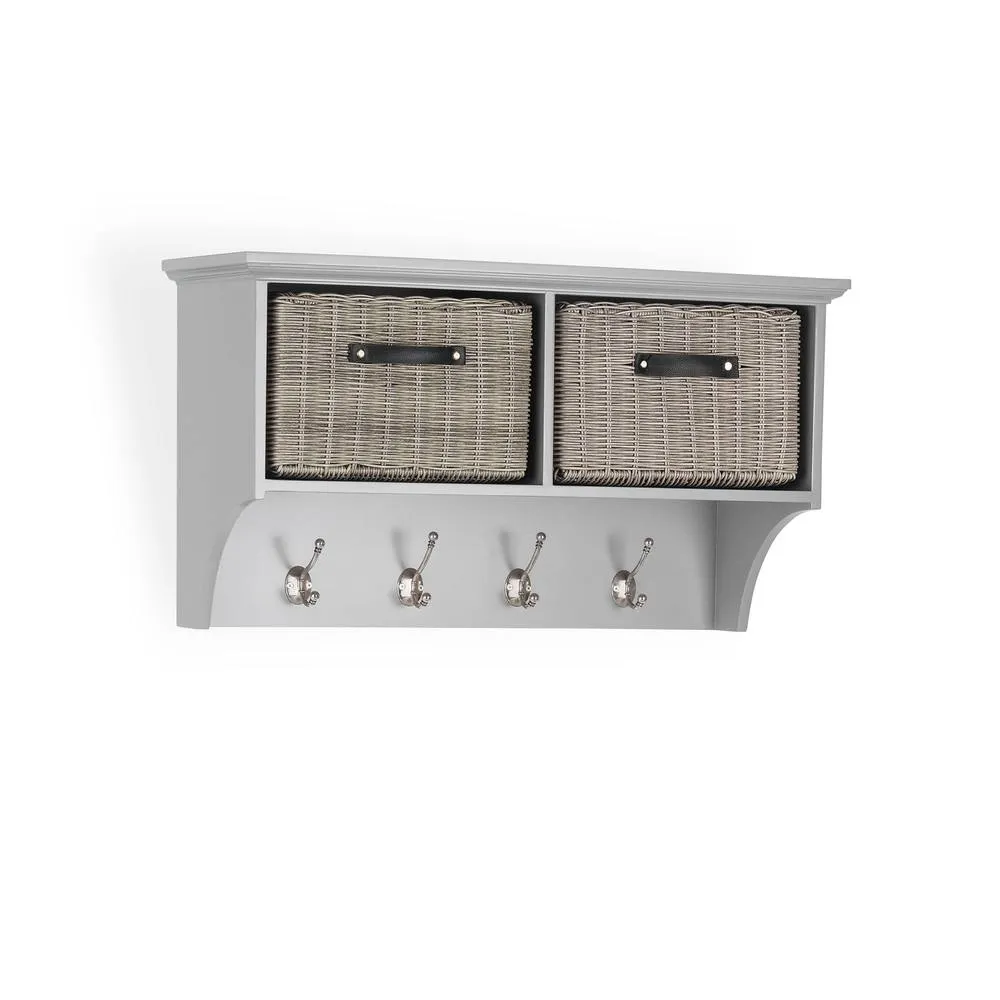 Statement Furniture Tetbury Coat Rack Hanging Shelf with 2 Grey Storage Baskets in Light Grey 3