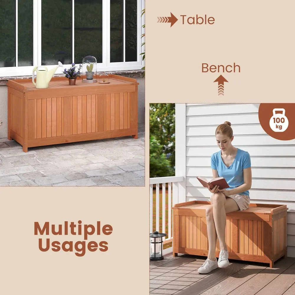 Costway 220L Outdoor Wood Deck Box Patio Storage Bench w/ Flip Top in Brown 4