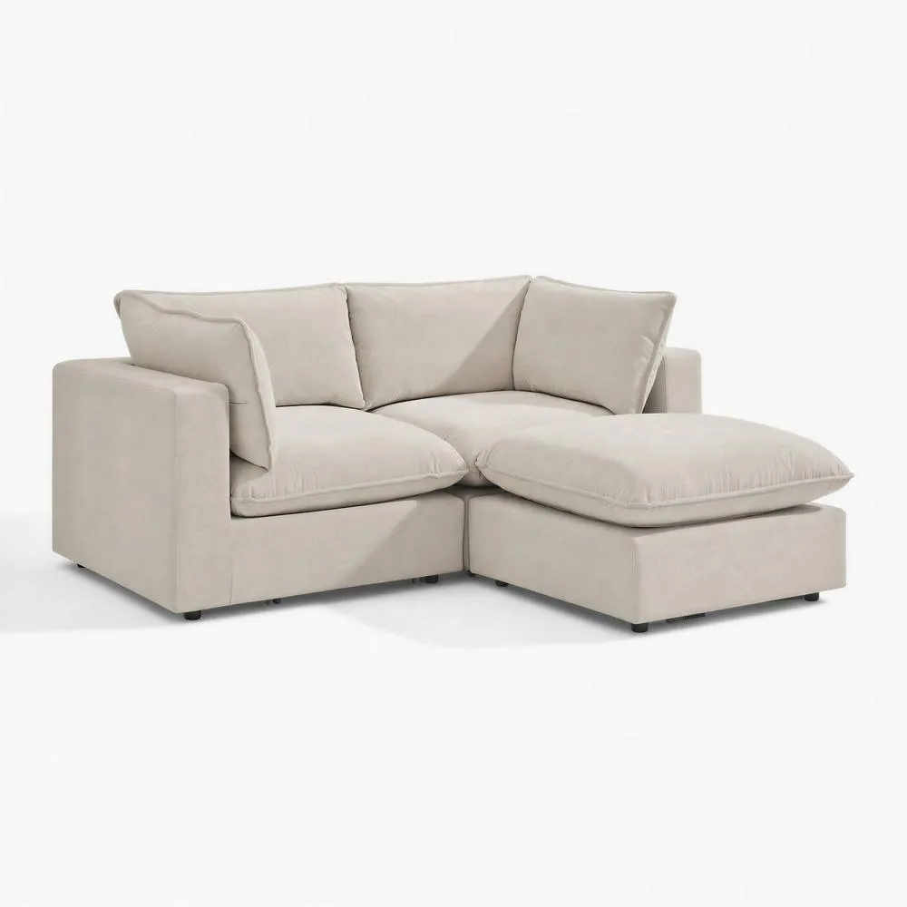FurnitureboxUK Echo Linen-Look Fabric 2 Seater Modular Chaise Sofa in Cream 6