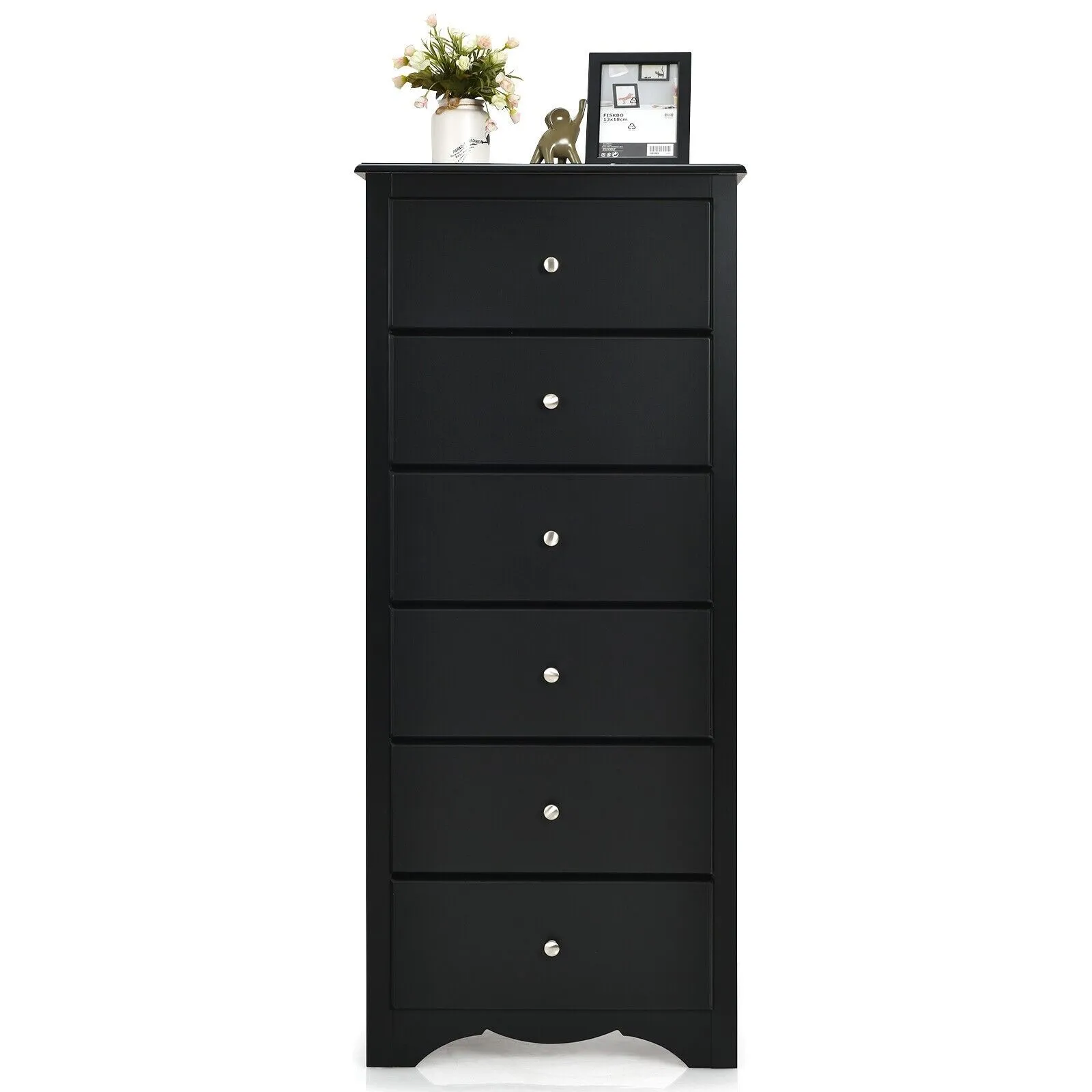 Costway Chest of Drawers Free Standing 6 Drawers Wooden Storage Cabinet W/ Metal Handles in Black