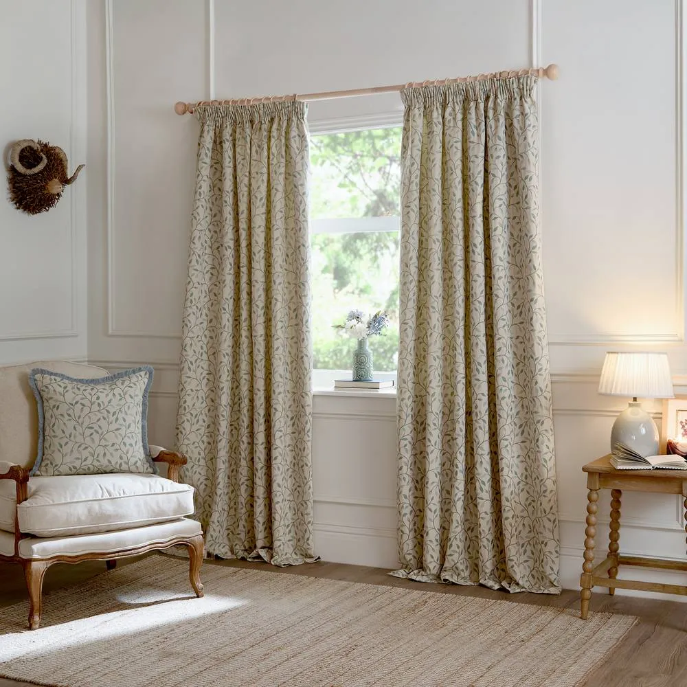 Voyage Maison Cervino Jacquard Pencil Pleat Curtain Pair in Blue 2