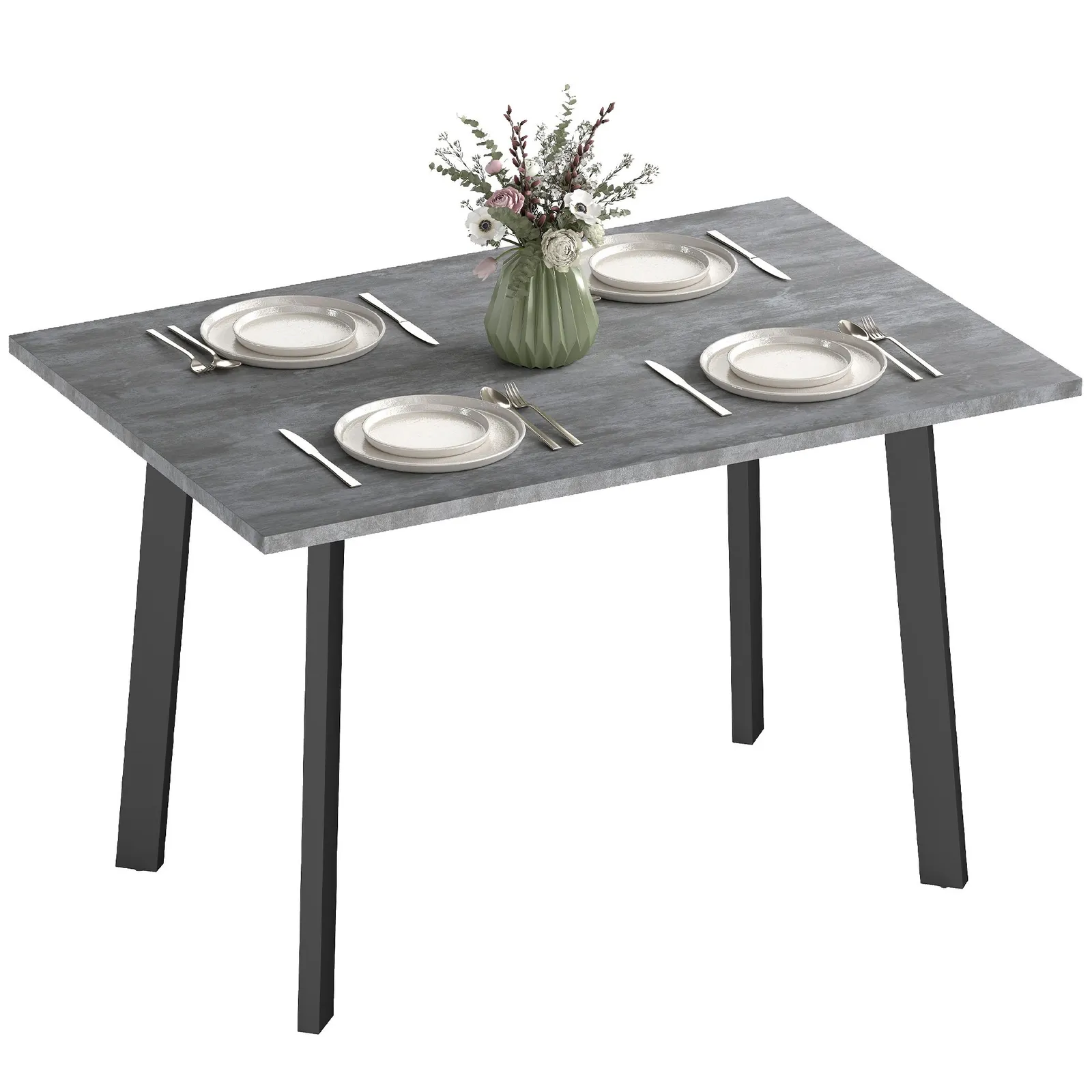 HOMCOM Modern Rectangular Dining Table Indoor Metal Legs Spacious Tabletop in Grey 2