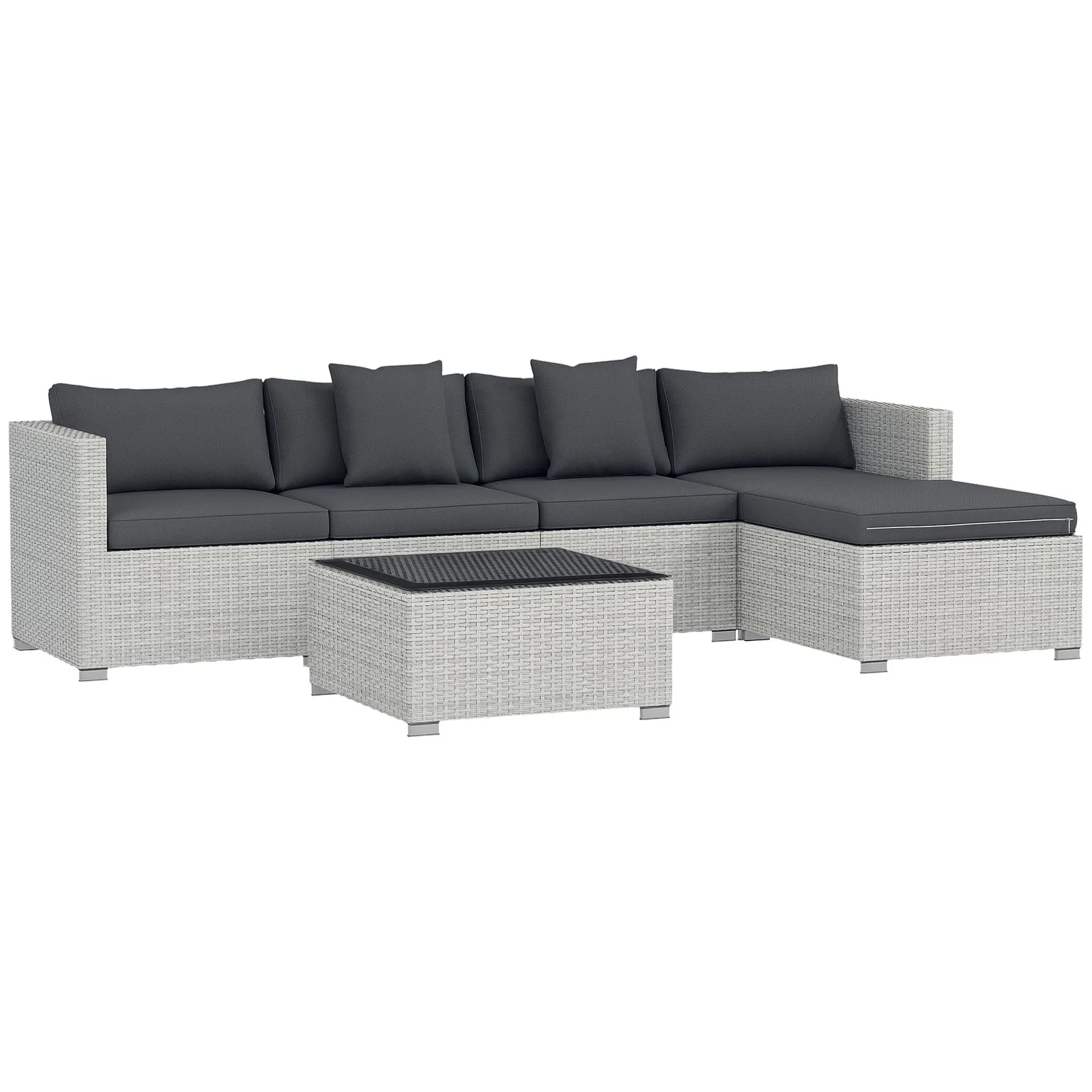 OUTSUNNY 6 Pieces Rattan Furniture Set Garden Sofa Set Mixed Grey 2