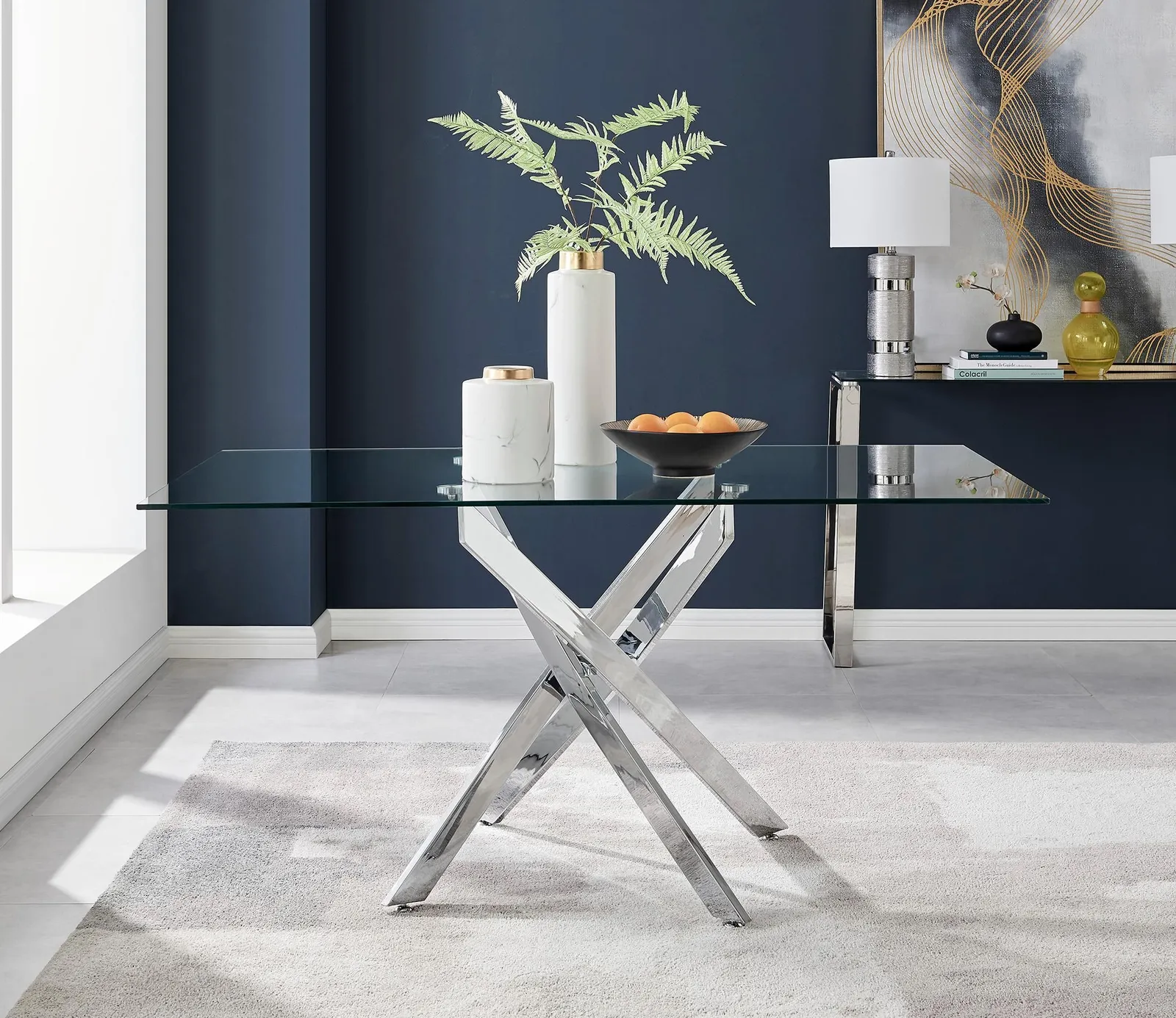 FurnitureboxUK Leonardo Glass & Chrome Metal Dining Table & 6 Milan Chairs Dining Set in White 2