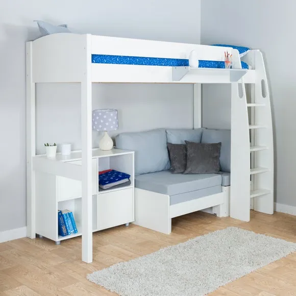 Uno High Sleeper with Corner Sofa and Cube Unit Pine