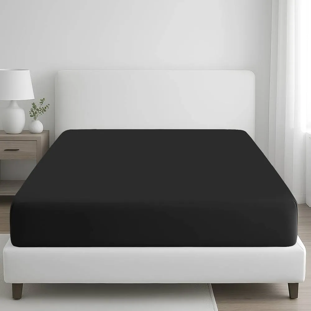Grace 100% Egyptian Cotton 35cm Extra Deep Pocket Fitted Sheets in Black