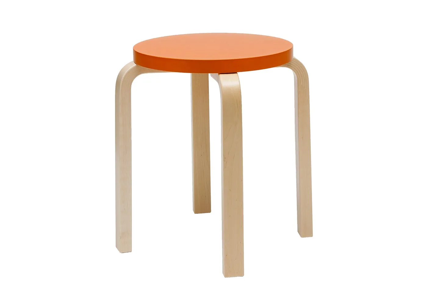 Artek Stool E60 Natural Lacquered Birch Orange Lacquered