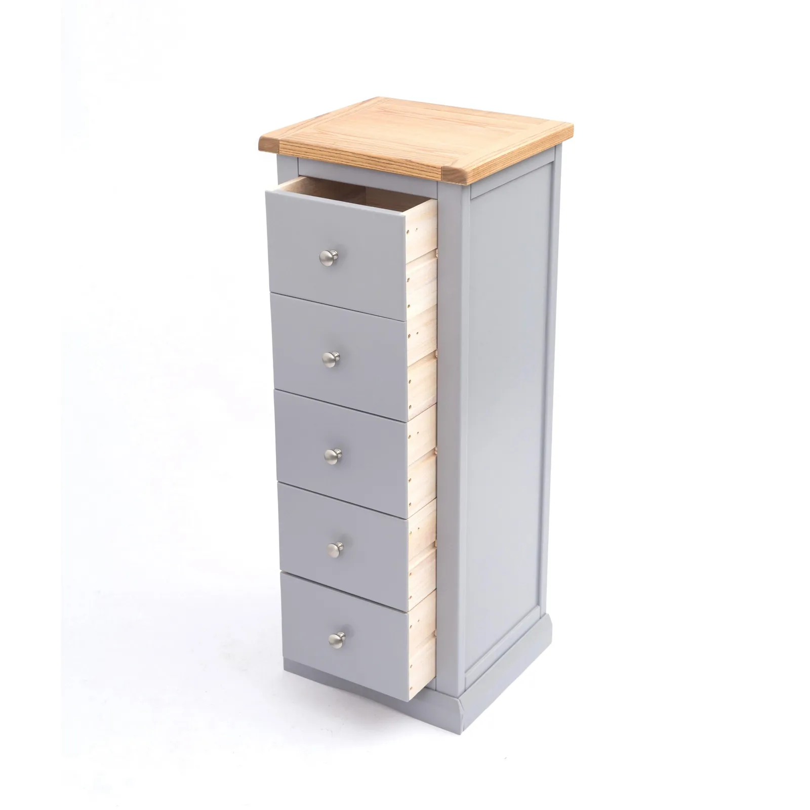Cabinet Bits Rocca 5 Drawer Narrow Chest of Drawers Chrome Knob in Grey 4