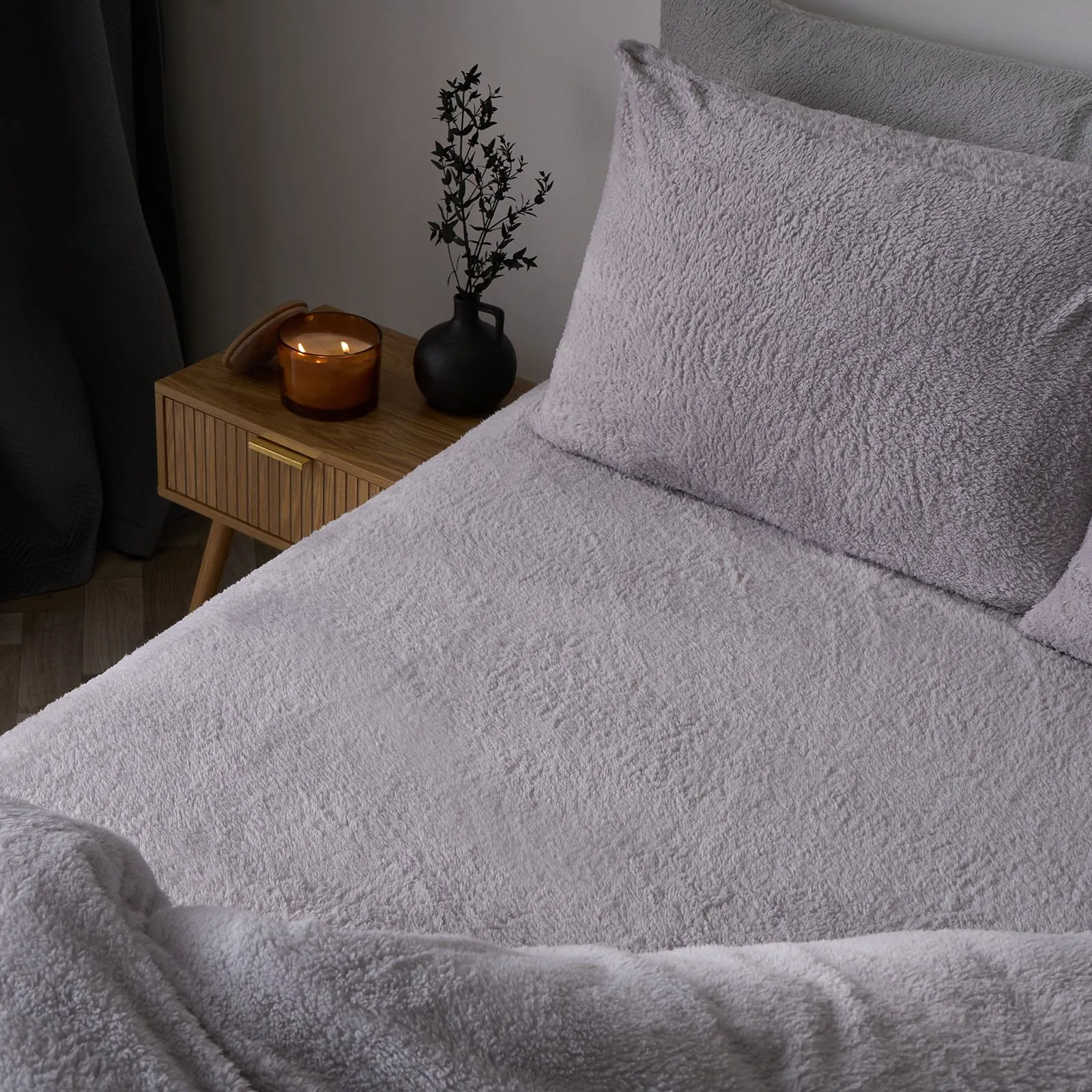 OHS Teddy Fleece Thermal Fitted Bed Sheet in Grey | Size: Single Fitted