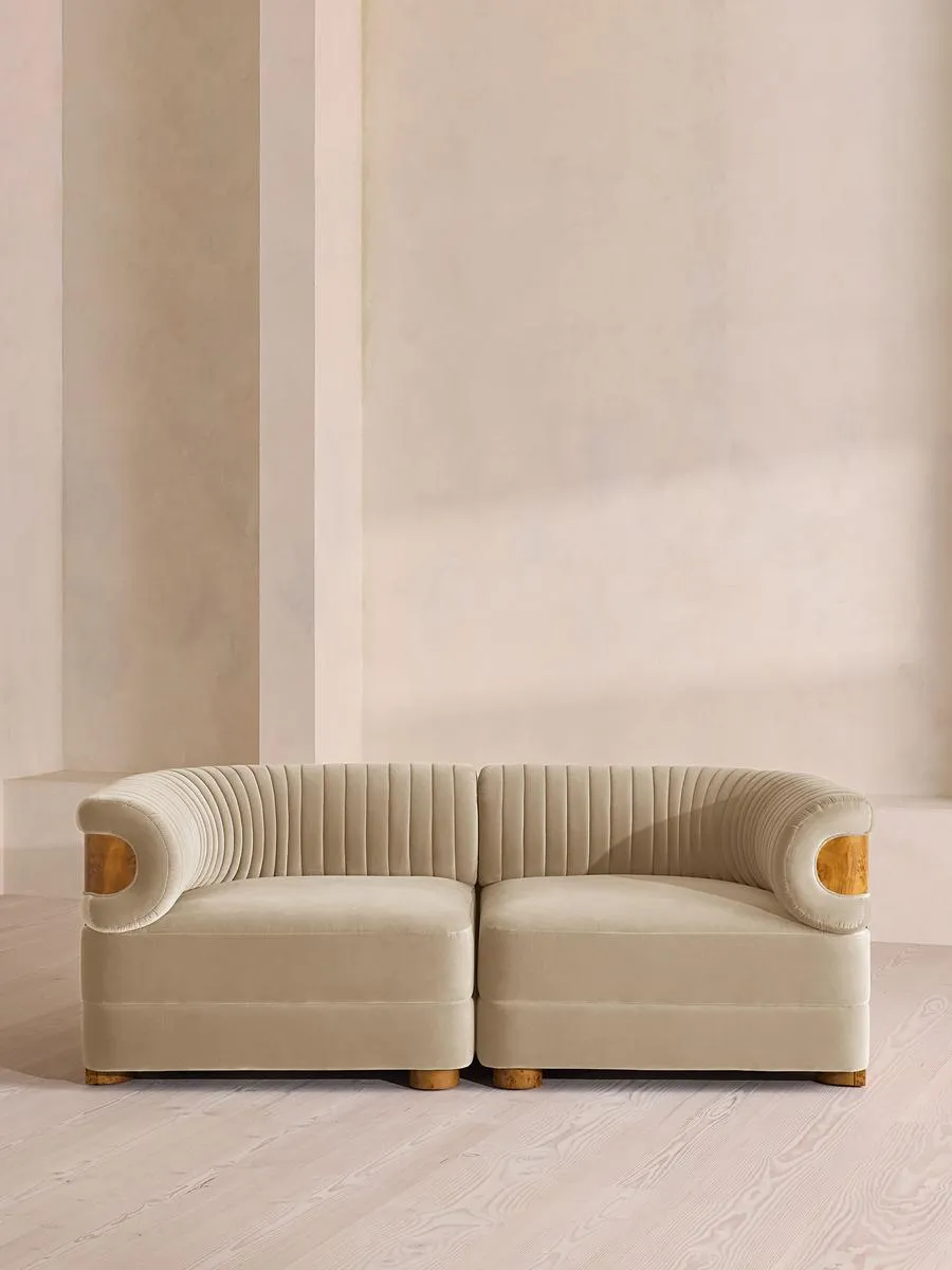 Caleb Modular Sofa, Three Seater, Velvet, Oyster, Dark Burl