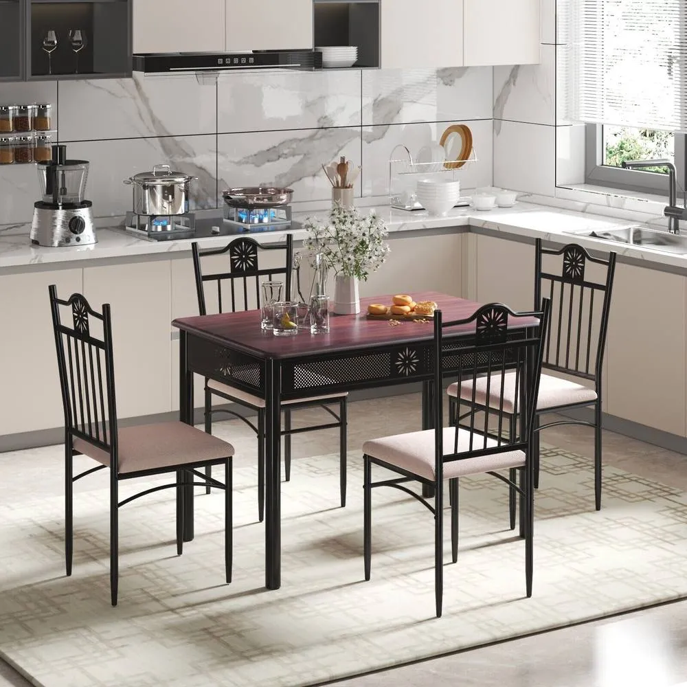 Costway 5 Pieces Dining Table Chairs Set for 4 Person in Dark Brown 3