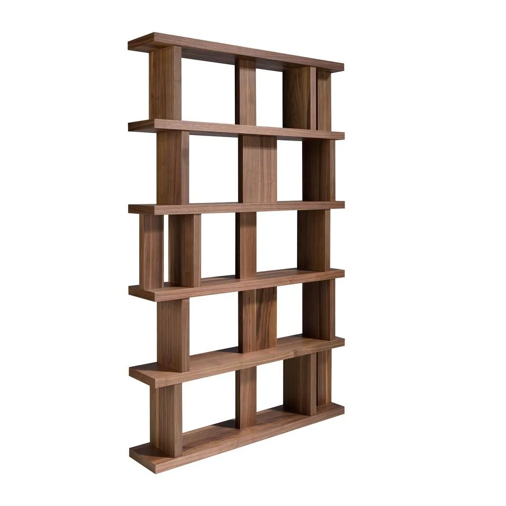 Angel Cerda Walnut Veneer Shelving Unit, Irregular Bookcase