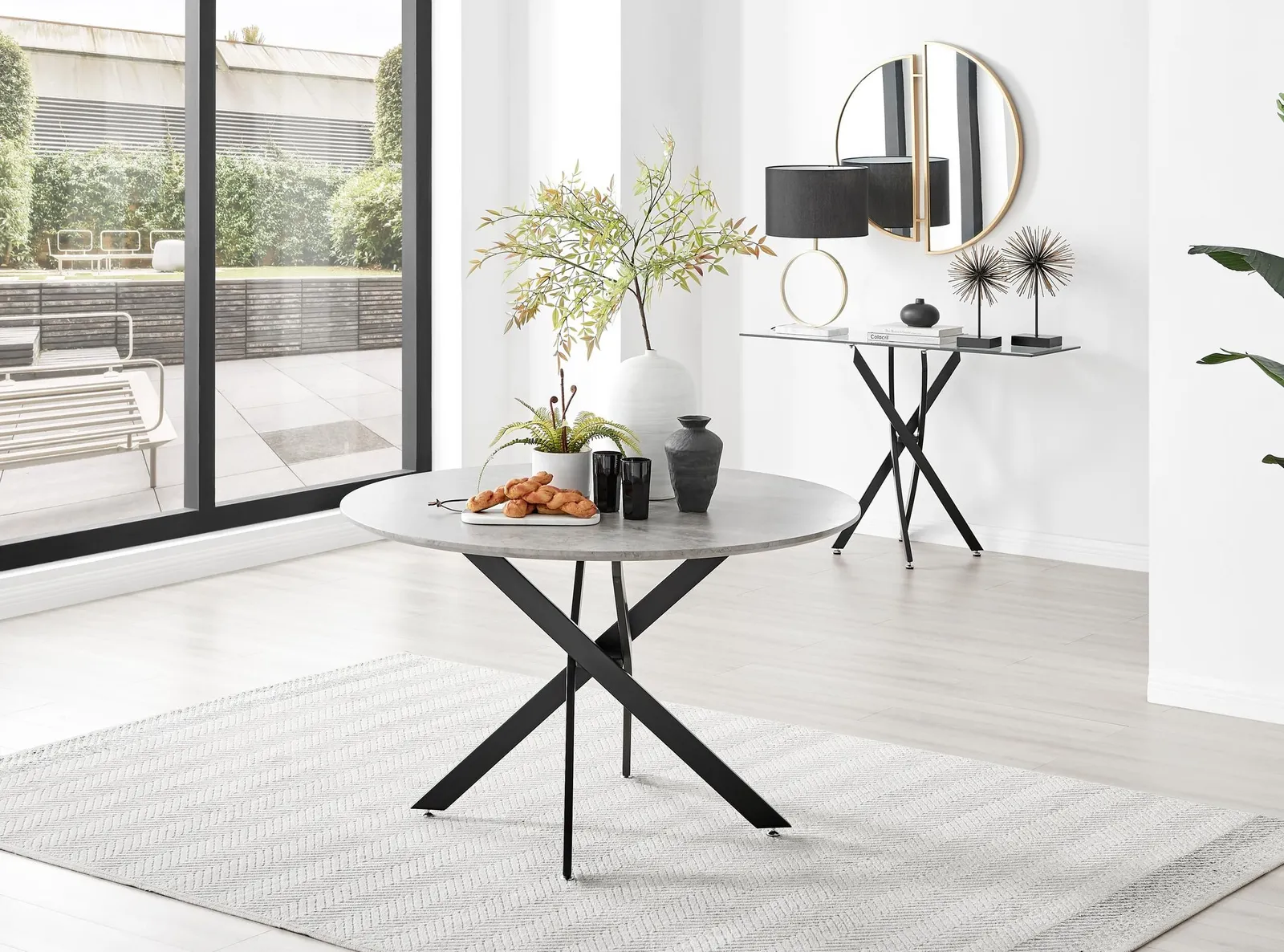 FurnitureboxUK Novara Grey Concrete Effect Black Leg 120cm Round Dining Table & 4 Calla Black Leg Chairs 2