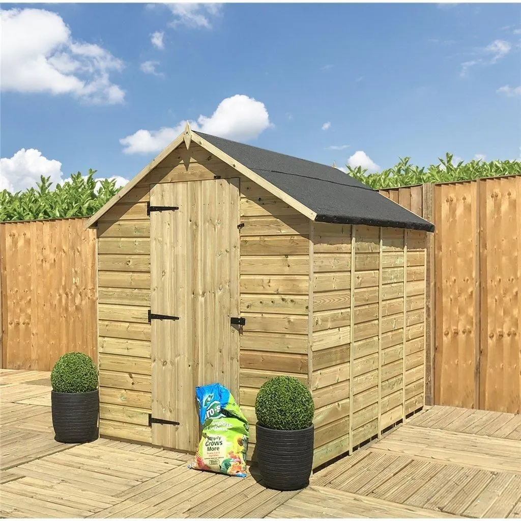 Marlborough 14 x 6 Pressure Treated Low Eaves Apex Garden Shed with Single Door in Natural
