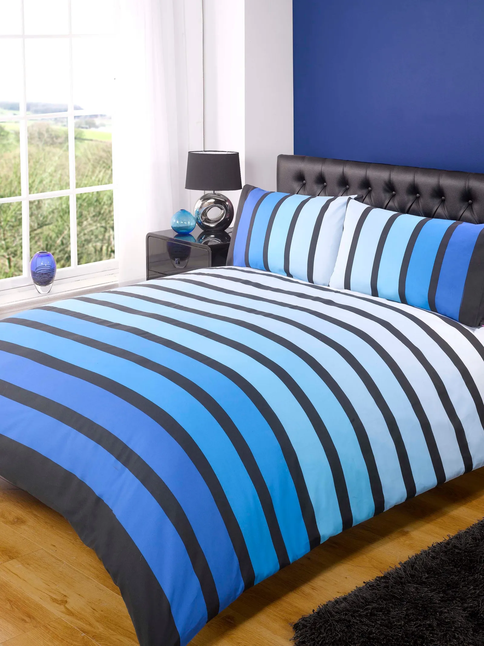 Rapport Home Soho Stripe Polycotton Duvet Cover Set with Pillowcase in Blue 1