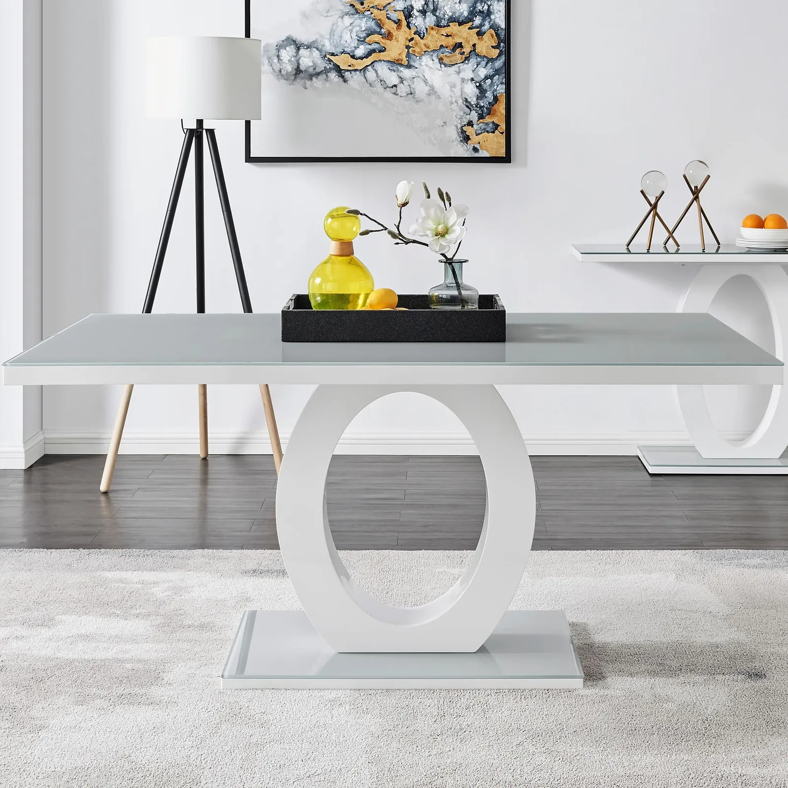 FurnitureboxUK Giovani 160cm 6-Seater Modern Rectangular High Gloss & Glass Dining Table in Grey