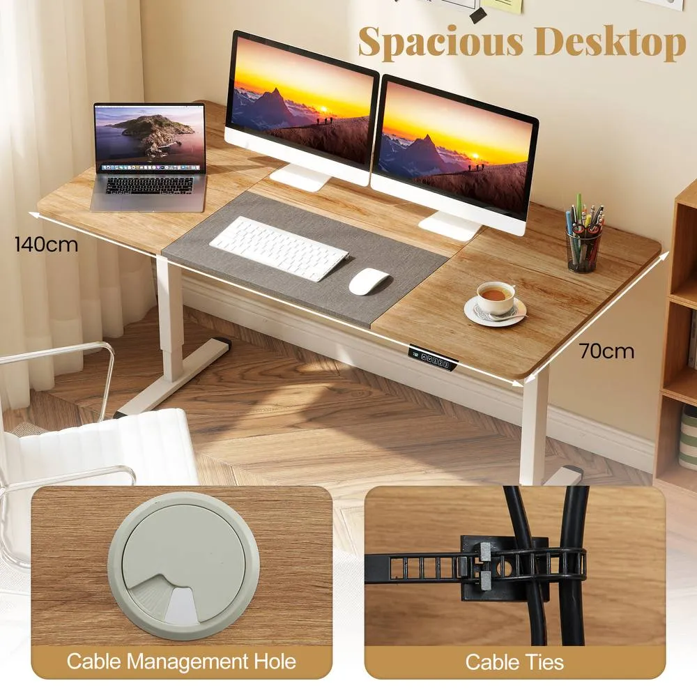 Costway Electric Standing Desk 140x70cm Height Adjustable Desk Sit Stand Desk in Natural 6