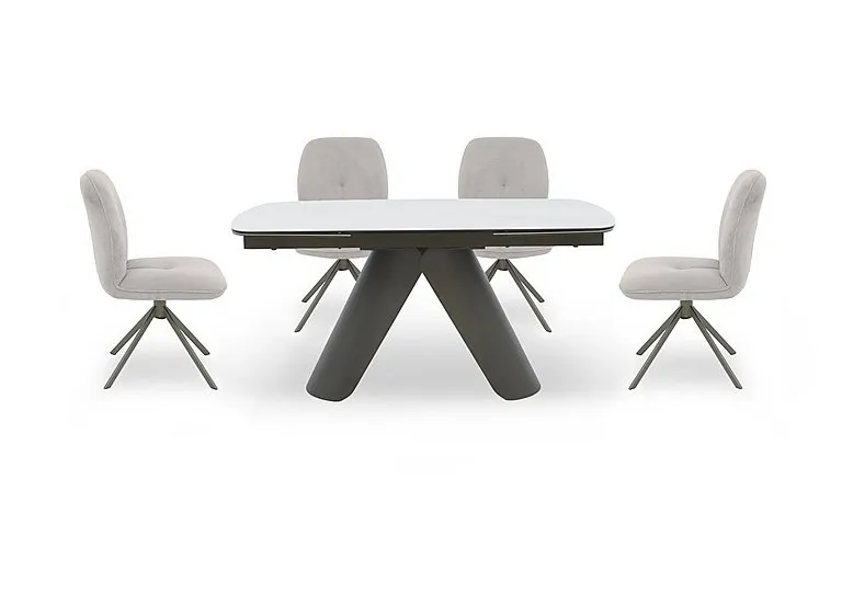 Perla Small Matt Extending Dining Table and 4 Fabric Swivel Chairs