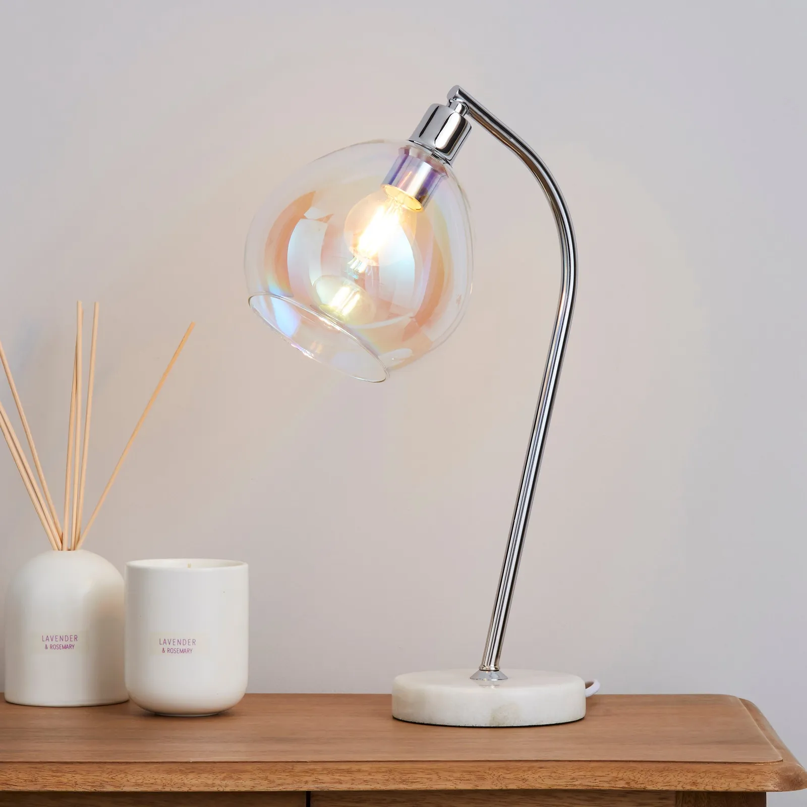 Latisha Iridescent Glass Marble Base Task Desk Lamp Clear