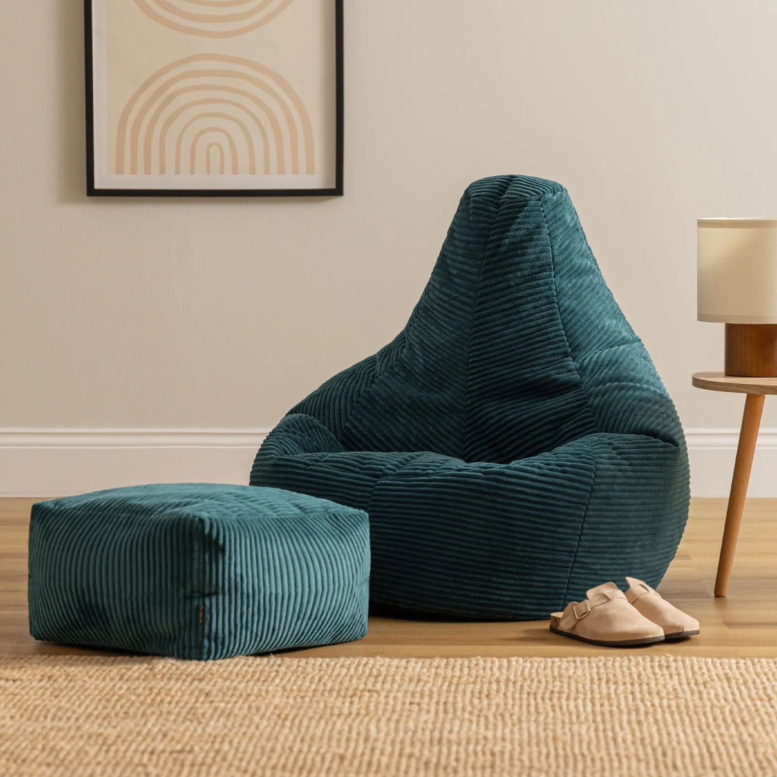 icon Gaming Bean Bag Recliner & Footstool, Corduroy in Teal