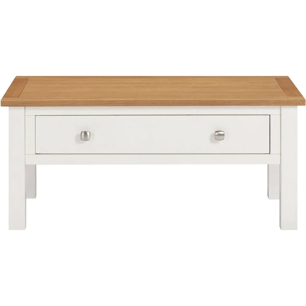 Seconique Cambridge 1 Drawer Coffee Table - Linen/Oak (Part assembled) in White 3