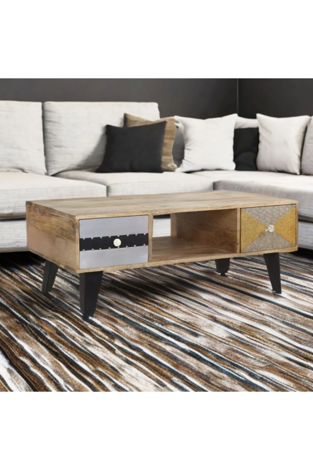 IH Design Celis Limited Edition Wooden Coffee Table with Drawers in Brown 5