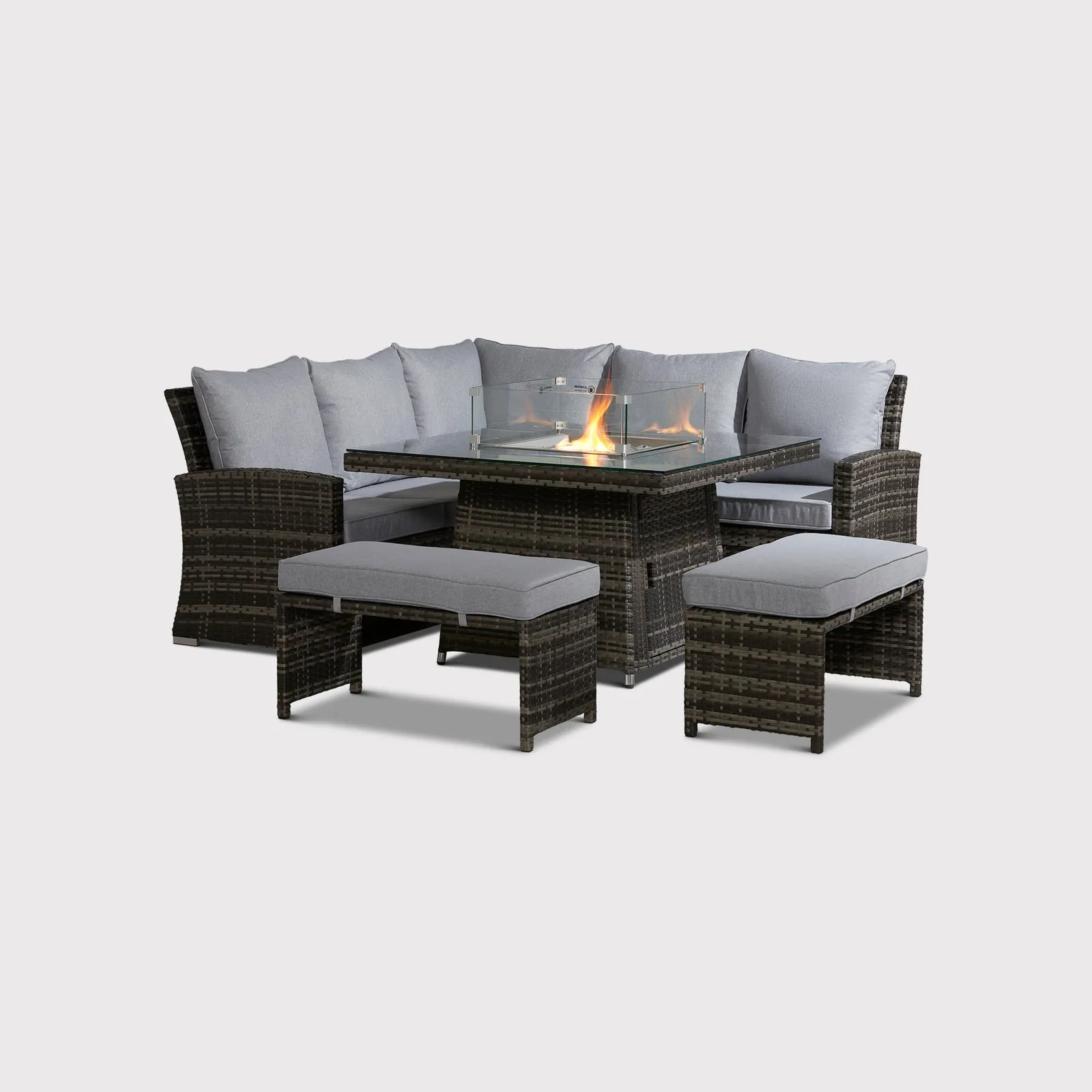 Sintra Corner Dining Set With Firepit, Rattan, Grey | Barker & Stonehouse 5