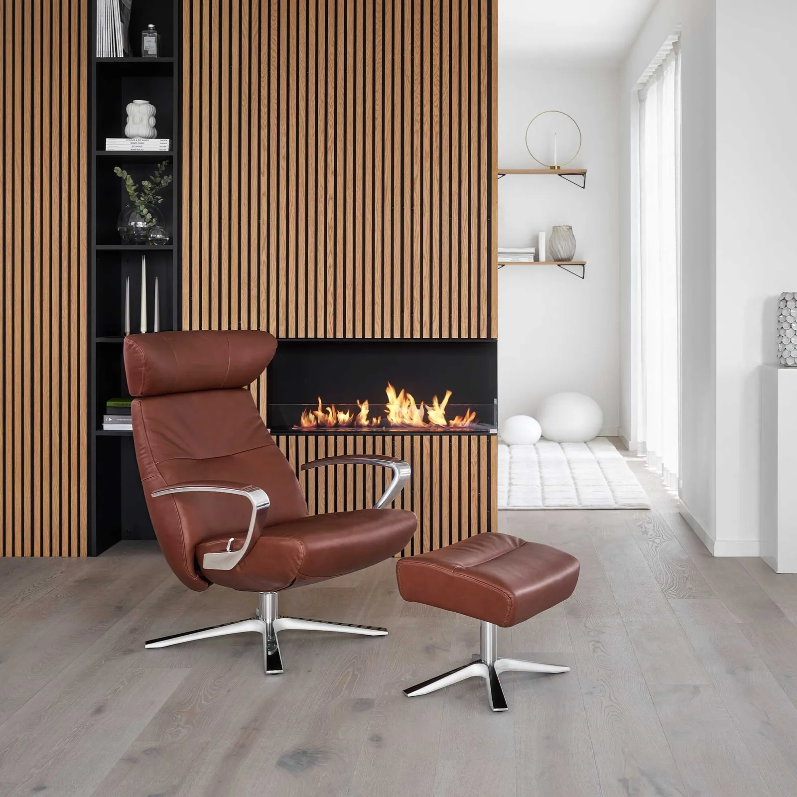 Conform Style Quattro Swivel Recliner Chair, Brown Leather | Barker & Stonehouse 2