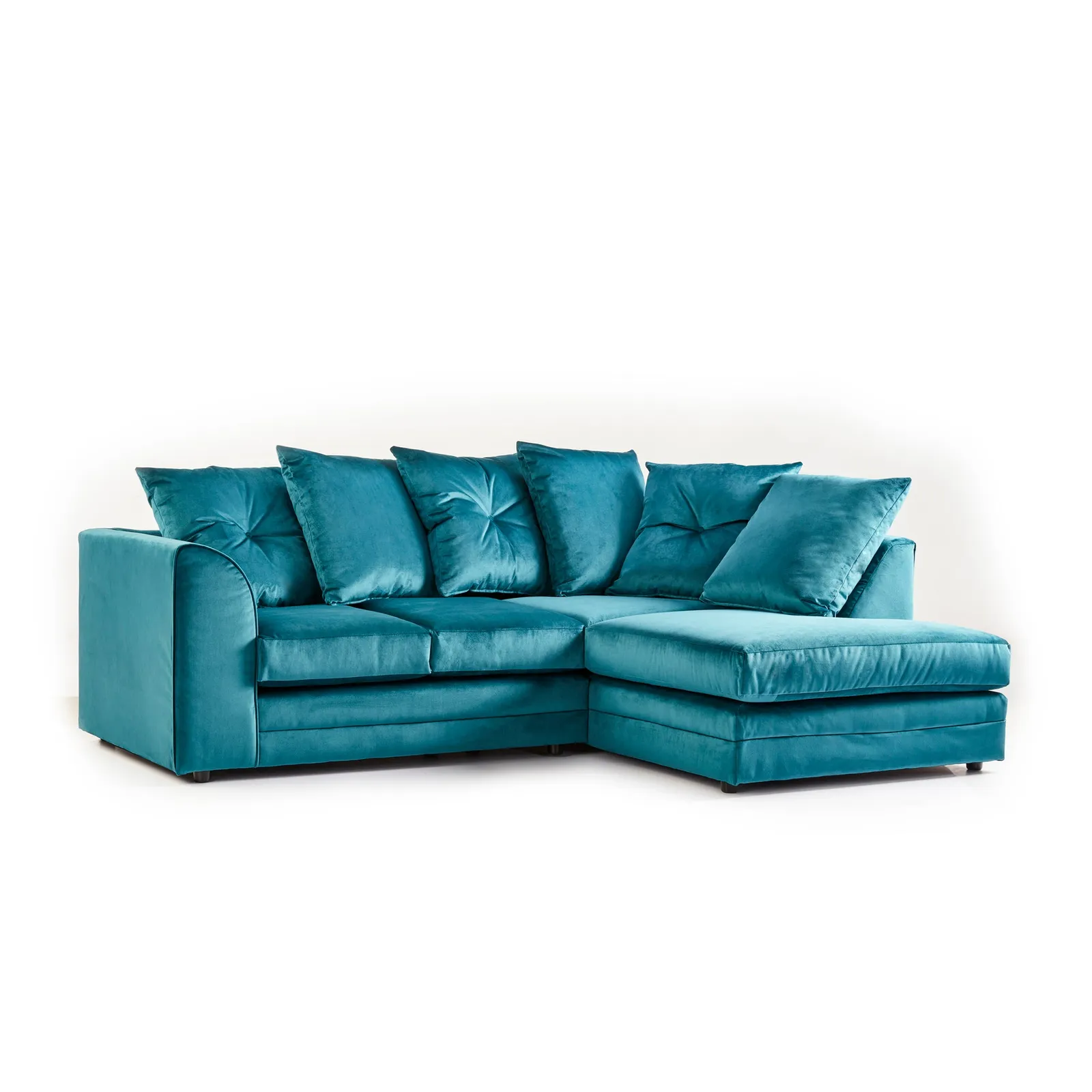 Blake Right Hand Velvet Corner Sofa Blue and White