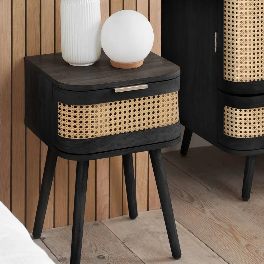 Birlea Rattan Bedside Cabinet 1 Drawer Sark Nightstand Side Table in Black 2
