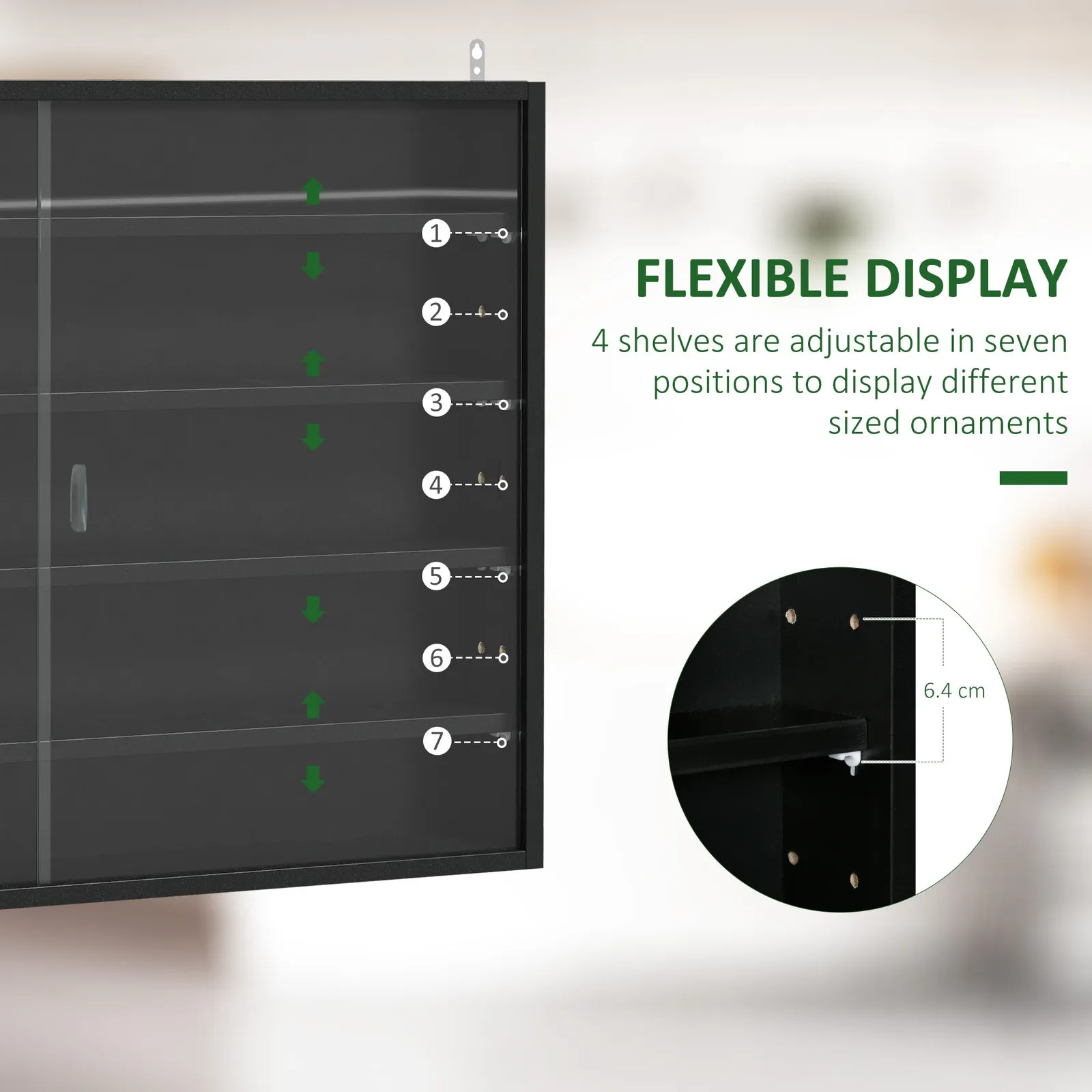 HOMCOM 5-Tier Wall Mounted Cabinet Display Shelf Unit w/ Adjustable Shelves Glass Doors in Black 4