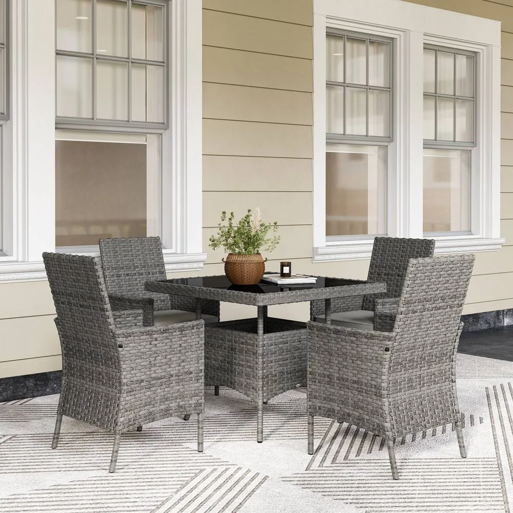 OUTSUNNY 4 Seater Rattan Garden Furniture Set with Cushion, Grey