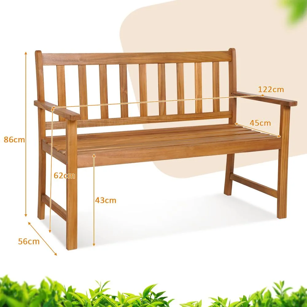 Costway 2-Person Outdoor Bench Garden Patio Wooden Loveseat Bench w/Armrests in Natural 5