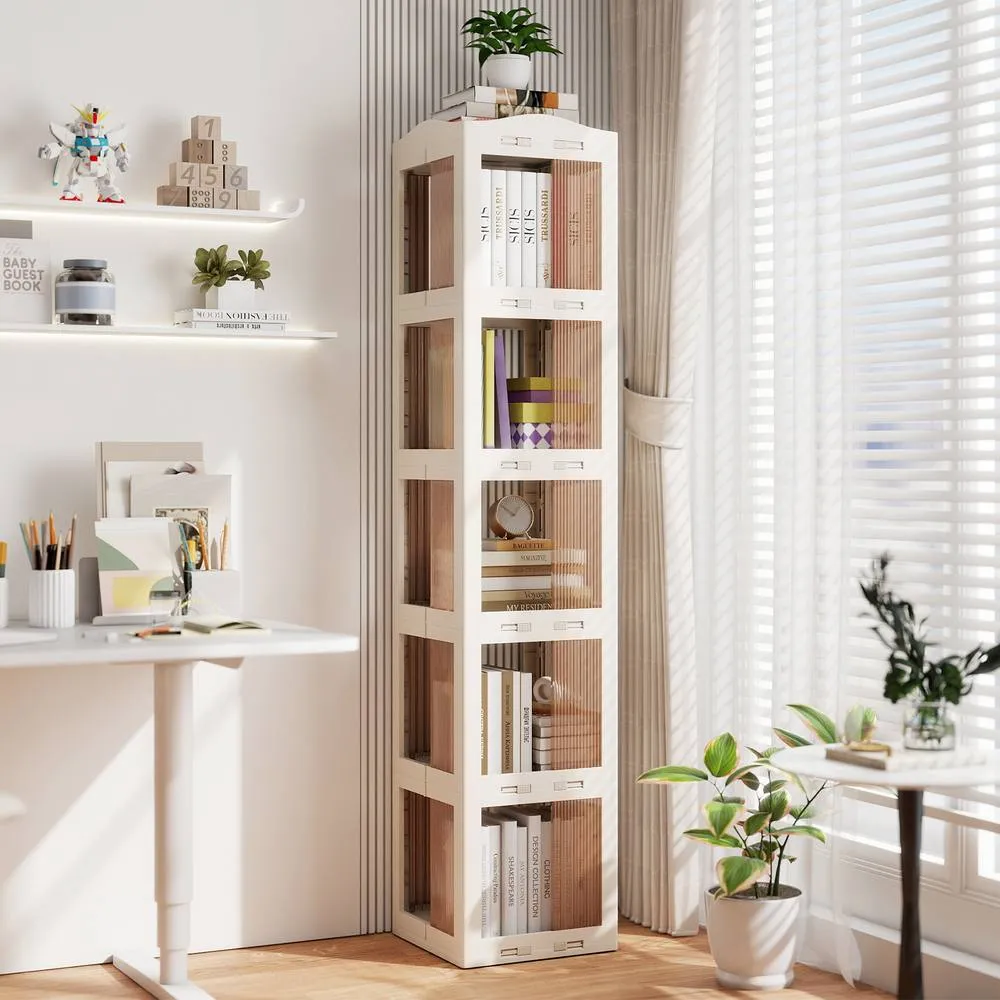 Costway Foldable Rotating Bookshelf 5-Tier Revolving Bookshelf Display Shelf in White 2