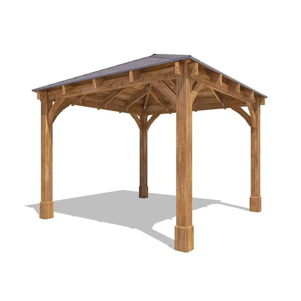 Dunster House Wooden Heavy Duty Gazebo 3x3m Pressure Treated Hot Tub, Roof Shingles, Leviathan in Brown